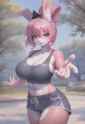 1girl, furry female, rabbit girl, rabbit ears, pink fur, pink hair, large breast s-2832788545