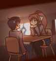 __monika_and_protagonist_doki_doki_literature_club_drawn_by_piesarts__be5098c3270f5e429e531c6181250b80
