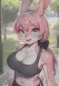 1girl, furry female, rabbit girl, rabbit ears, pink fur, pink hair, large breast s-1613161949