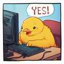 disgustingly adorable, chick, indoors, computer, big chick typing, dialogue box, s-256147191