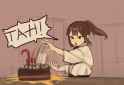 solo, location, indoors, birthday cake, three quarter view, motion, speedlines, s-607624356