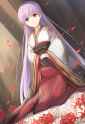 1girl, sophia (fire emblem), lying on flowers, dark kimono, red and black color s-3764983325