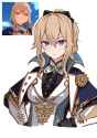 gelbooru.com 11073085 1girl black_bow blonde_hair blue_capelet blue_eyes bow breasts buttons capelet full