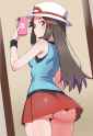 leaf (pokemon), artist_ kamidan, cowboy shot, pokemon frlg, looking back, ass, f s-1764205266