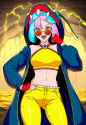 1girl, iono (pokemon), eelektross (cosplay), sharp teeth, open mouth, red lips, s-3015907819