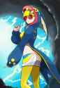 1girl, elesa (pokemon), blonde hair, short hair, eelektross (cosplay), yellow-fr s-4214035227