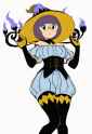 1girl, shauntal (pokemon), chandelure (cosplay), underlighting, yellow-tinted ey s-271124352