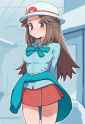 leaf (pokemon), kamidan, wagashi (dagashiya), blush, standing, cowboy shot, cand s-633326356