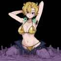 oekaki, hatching (texture), briar (pokemon), 1girl, gold bikini top, armpit hair s-3236272892
