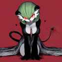 oekaki, hatching (texture), 1girl, gardevoir, glowing eyes, demon tail, horns, b s-1314973640