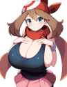 may (pokemon), shortstack, huge breasts, tight clothes, sideboob, cleavage, smir s-3994927807