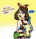 14769 - artist_penelopeandme colored dialogue glasses may_(pokemon) minun pokemon pokemon_oras ribbon text