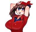119181 - 1girl arms_up artist_unknown bandana brown_hair huge_breasts may pokemon