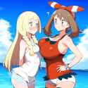 {2girl}, artist_ter (otokoter), {{{{{may (pokemon)}}}}, {{lillie (pokemon)}}, {{ s-3658100456