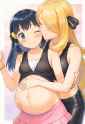 1girl, Cynthia (pokemon), Dawn (pokemon), pregnant, hand on another&#039;s stomach, h s-2307617980