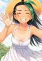 1girl, Pokemon, Nemona (pokemon), sundress, sun hat, sky, cloud, arms up, waving s-2392716
