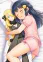 1girl, Dawn (pokemon), daikmakura (object), pajamas, pink pajamas, sleeping, on s-2084553007-3