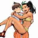 Florian carrying Nemona, 1girl, Nemona (pokemon), muscular female, Florian (poke s-298581320