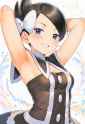 1girl, Marley (pokemon), smile, head tilt, hands behind head, armpits, black dr s-2125132440