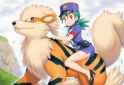1girl, Pokemon, Arcanine, straddling, riding, Jenny (pokemon), from side, from b s-2821733983