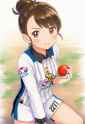 1girl, Gloria (pokemon), white shirt, white shorts, poke ball, holding poke ball s-394555316