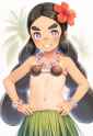 1girl, Hapu (pokemon), coconut bra, hula skirt, grass skirt, flower necklace s-3034224691