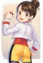 1girl, Gloria (pokemon), Kris (pokemon) (cosplay), bike shorts, red shirt, from s-3734918106