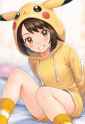 1girl, Gloria (pokemon), Pikachu onesie, poke kid (cosplay), yellow socks, hands s-327801311