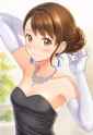1girl, Gloria (pokemon), hair bun, single hair bun, evening gown, black dress, d s-513878520