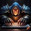 angry hero typing on keyboard