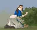 female vil picking berries