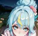 50331-1992351095-obj shep, mamaloni, rei _(sanbonzakura_), (honjou raita_0.65), 1girl, ClaraKaminari, updo, flower ribbon, blue eyes, blue hair