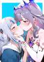 55655-2girls, koseki bijou _(1st costume_), grey hair, purple eyes, ha s-167670174