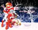 Konachan.com - 62 ayanami_rei blue_eyes blue_hair boots christmas gloves hat long_hair orange_hair penpen red_eyes santa_hat short_hair snow tree wand winter