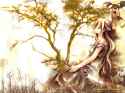Konachan.com - 1758 autumn brown_hair dress ribbons summer_dress tree