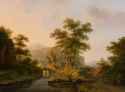 willem_de_klerk_-_wooded_and_hilly_landscape_with_figures_on_a_bridge_with_moored_boats