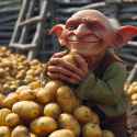 a happy goblin is proud of his potato harvest16