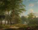 andreas_schelfhout_-_shepherd_resting_on_a_country_lane_near_a_castle__circa_1830_-_1835