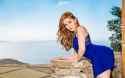 jia-lissa-blue-dress-woman-outside-ocean-view-model-redhead